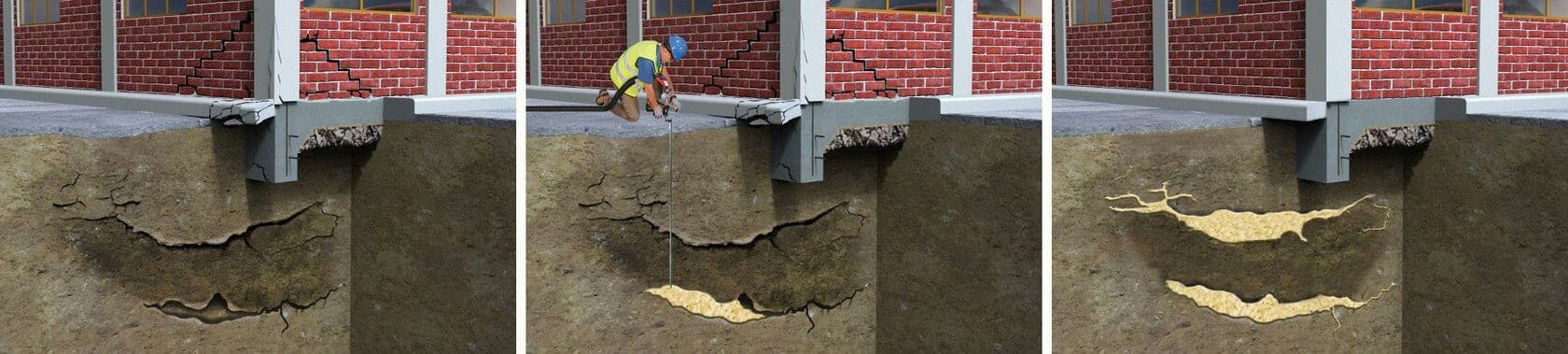 Подъём зданий методом геополимерного инъектирования